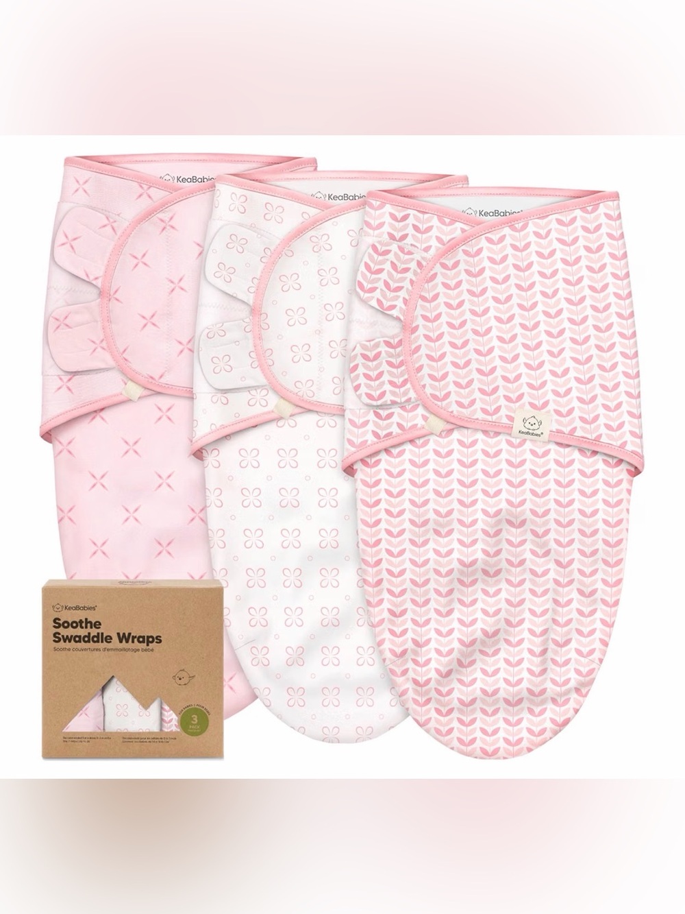 KeaBabies 3pk Organic Baby Swaddles for Newborns, 0.5 TOG Blossom, 0-3M